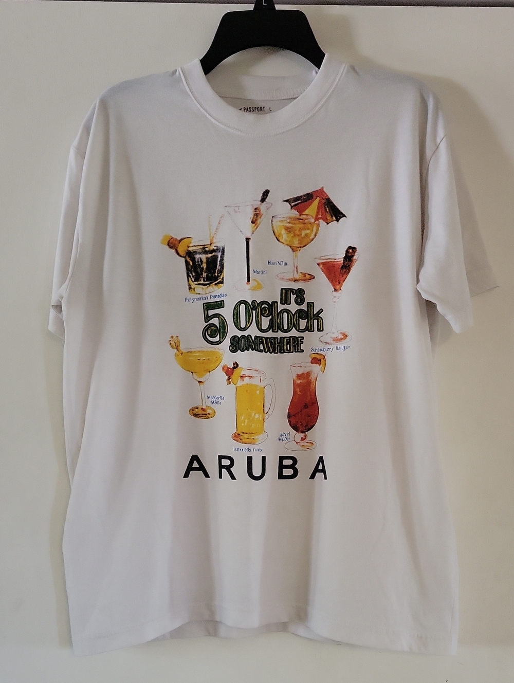 Aruba White Tee with Multicolor Cocktails & 5 O'Clock